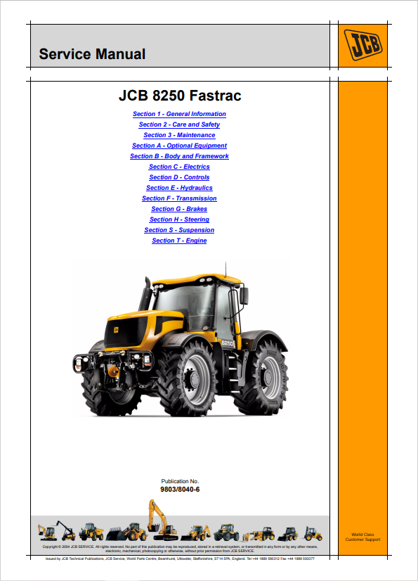 JCB Fastrac 8250 Service Manual 9803/8040-6 PDF