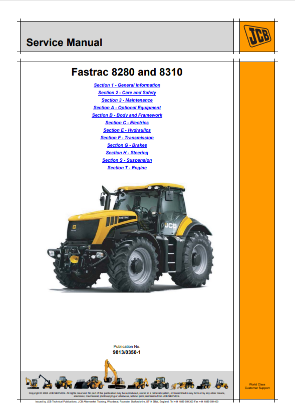 JCB Fastrac 8280 and 8310 Service Manual 9813/0350-1 PDF