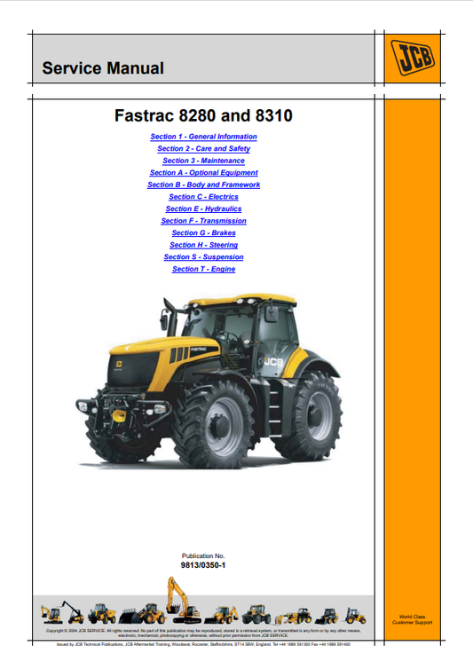 JCB Fastrac 8280 and 8310 Service Manual 9813/0350-1 PDF