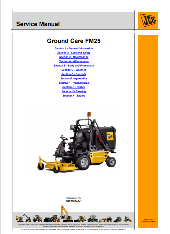 JCB Ground Care FM25 Service Manual 9803/9840-1 PDF
