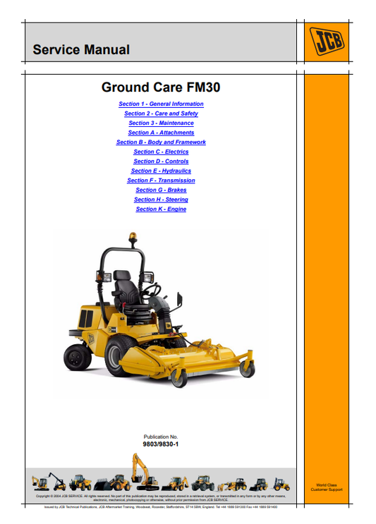 JCB Ground Care FM30 Service Manual 9803/9830-1 PDF