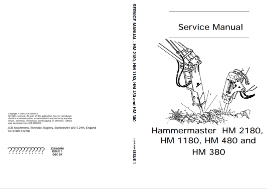 JCB Hammermaster HM 2180, HM 1180, HM 480 and HM 380 Service Manual 332/A3098 PDF