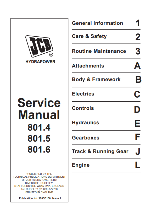 JCB Hydrapower 801.4, 801.5, 801.6 Service Manual 9803/3130 PDF
