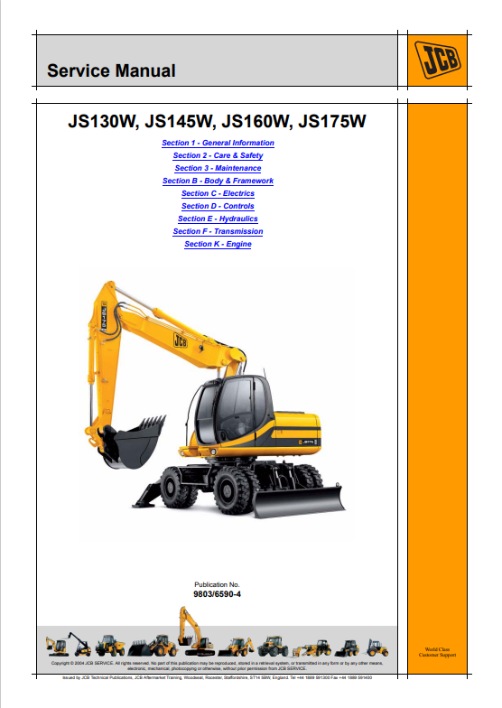 JCB JS130W, JS145W, JS160W, JS175W Service Manual 9803/6590-4 PDF