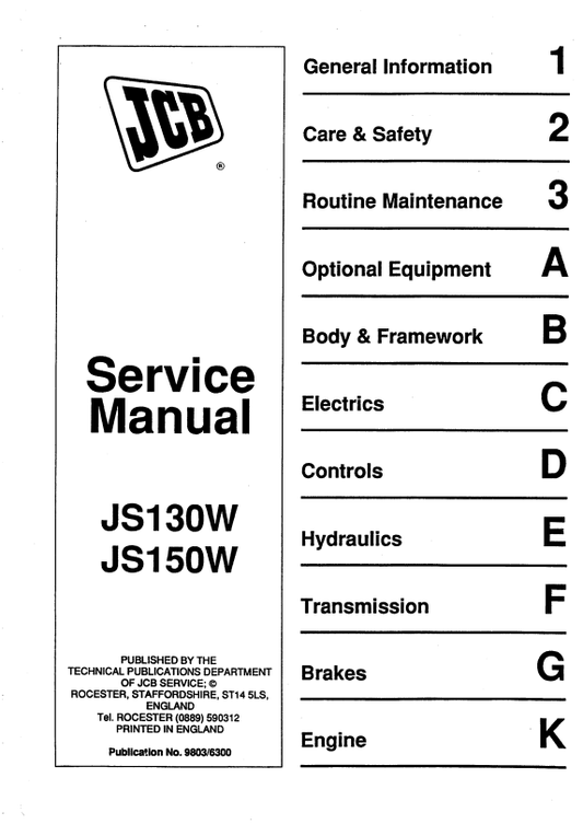JCB JS130W, JS150W Service Manual 9803/6300 PDF