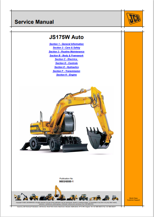 JCB JS175W Auto Service Manual 9803/6550-1 PDF