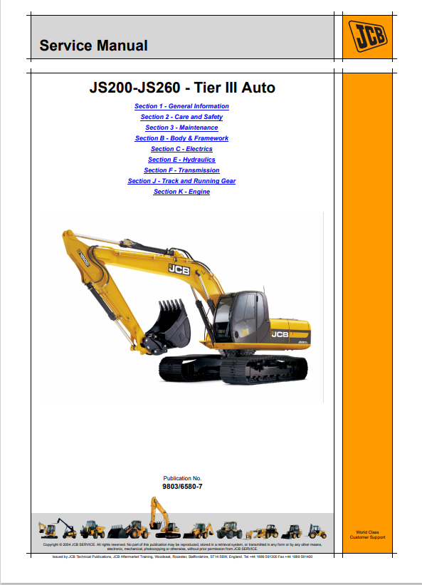 JCB JS200-JS260 Tier III Auto Service Manual 9803/6580-7 PDF