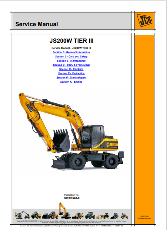 JCB JS200W Tier 3 Service Manual 9803/9540-6 PDF