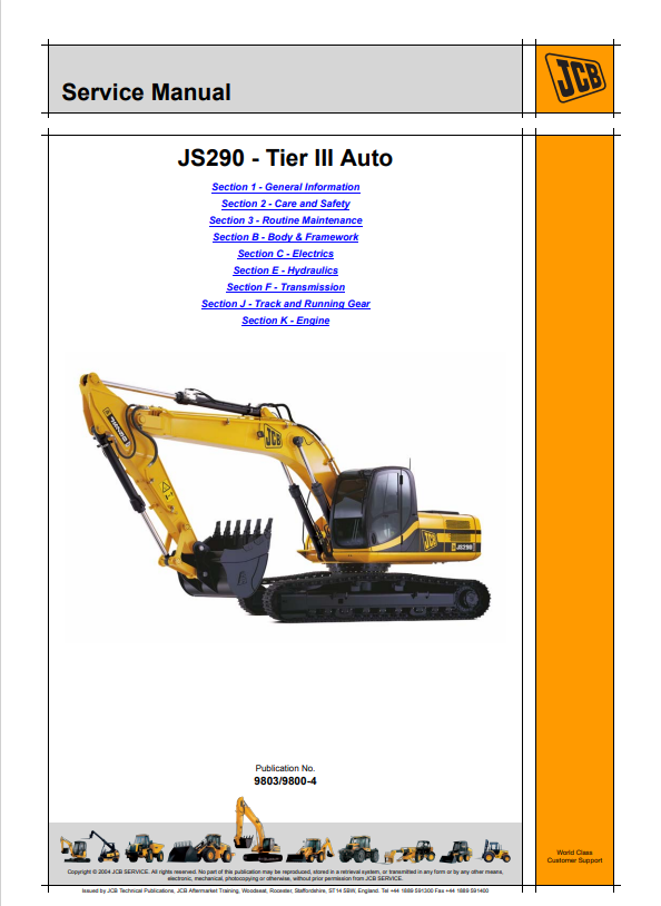 JCB JS290 Tier III Auto Service Manual 9803/9800-4 PDF
