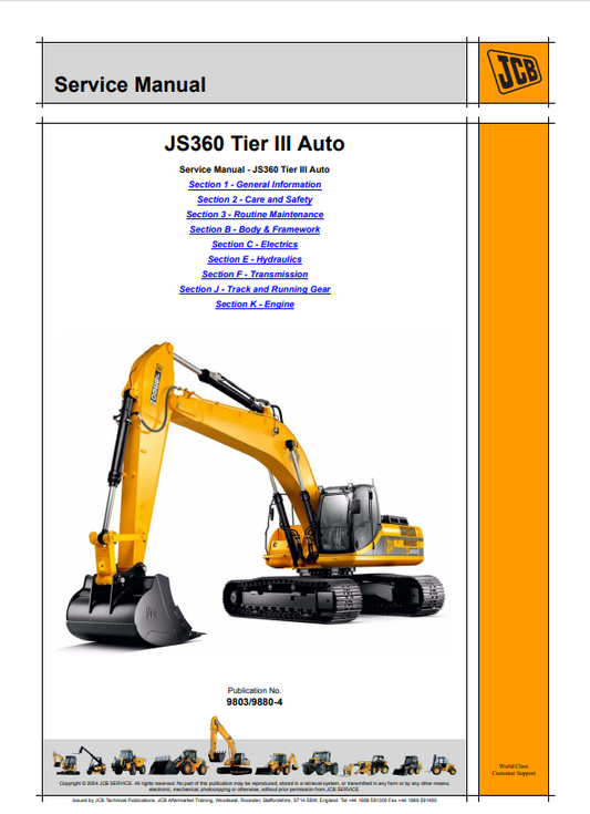 JCB JS360 Tier III Auto Service Manual 9803/9880-4 PDF