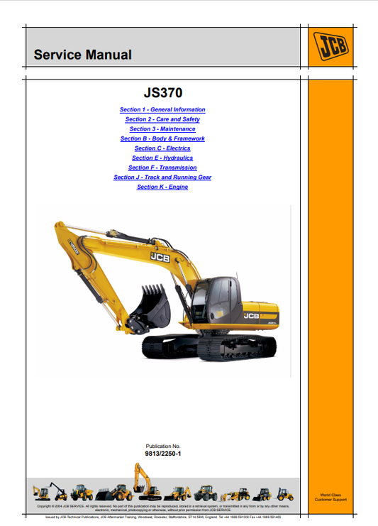 JCB JS370 Service Manual 9813/2250-1 PDF
