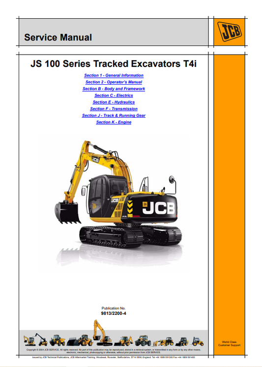 JCB JS 100 Series Tracked Excavator T4i Service Manual 9813/2200-4 PDF