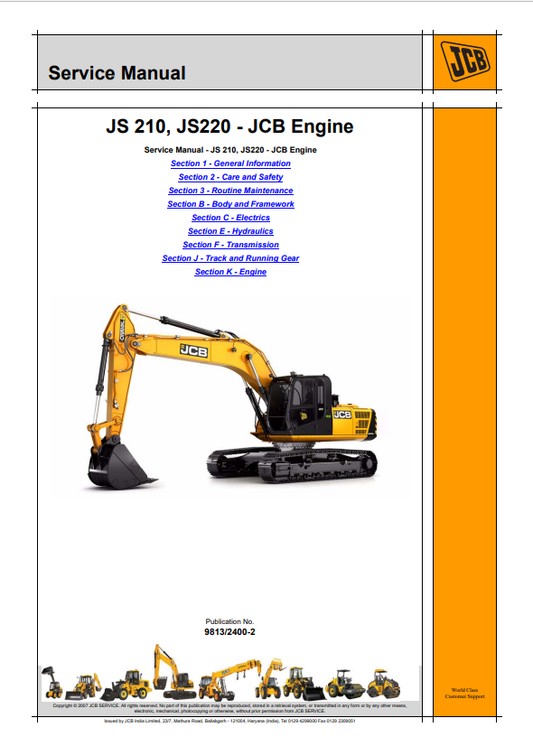 JCB JS 210, JS220 Engine Service Manual 9813/2400-2 PDF