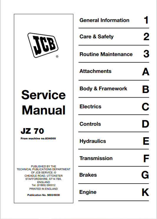 JCB JZ 70 Service Manual 9803/6030 PDF