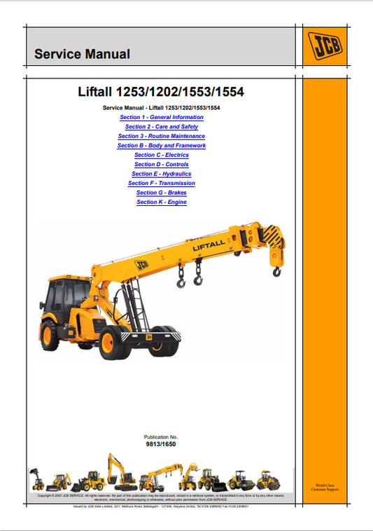 JCB Liftall 1253, 1202, 1553, 1554 Service Manual 9813/1650 PDF