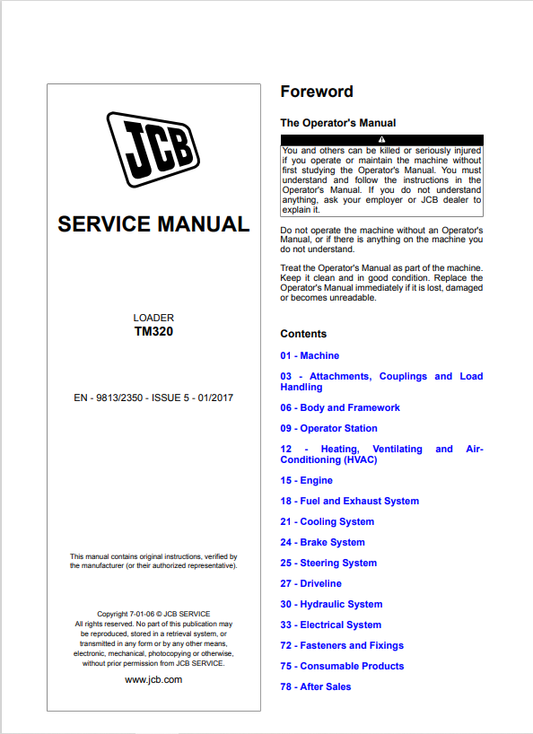 JCB Loader TM320 Service Manual 9813/2350 PDF