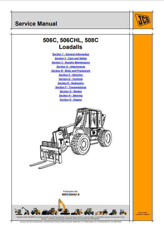 JCB Lodall 506C, 506CHL, 508C Service Manual 9803/3640U-8 PDF