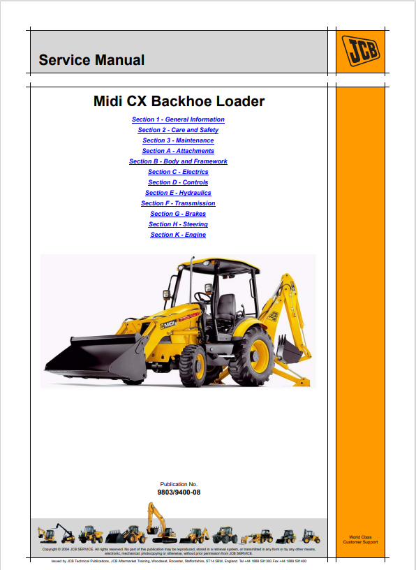 JCB Midi CX Backhoe Loader Service Manual 9803/9400-08 PDF