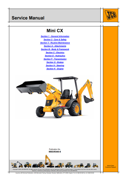 JCB Mini CX Service Manual 9803/9340-8 PDF