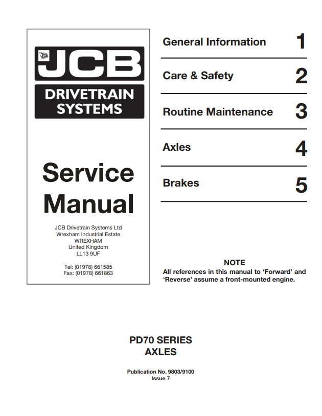 JCB PD70 Series Axle Service Manual 9803/9100 PDF