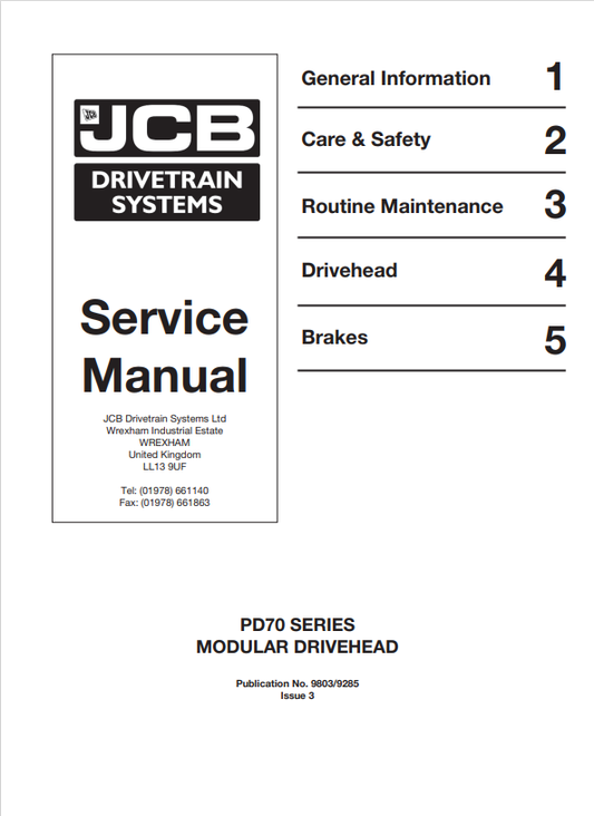 JCB PD70 Series Modular Drivehead Service Manual 9803/9285 PDF