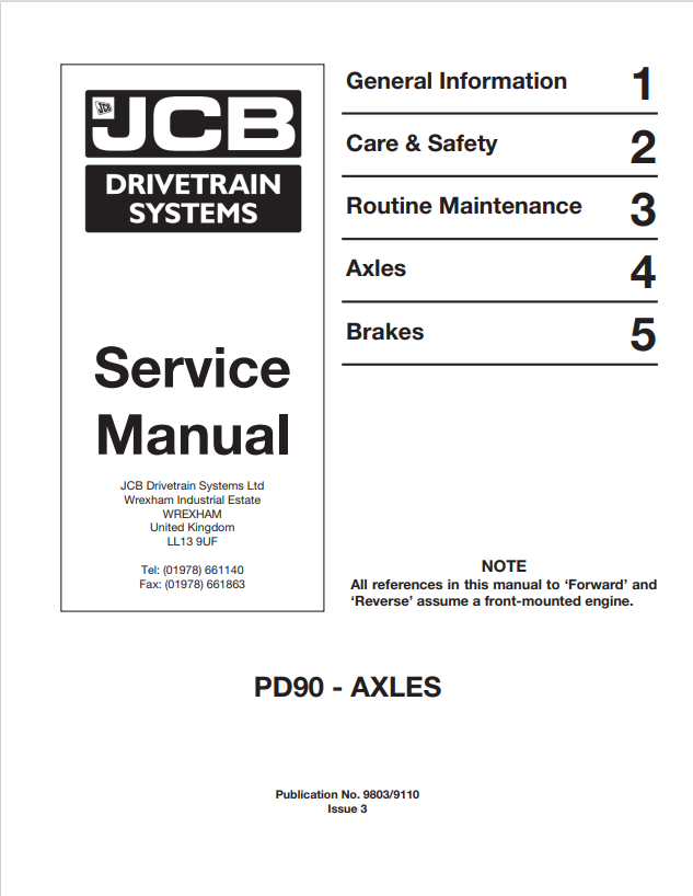 JCB PD90 Axle Service Manual 9803/9110 PDF