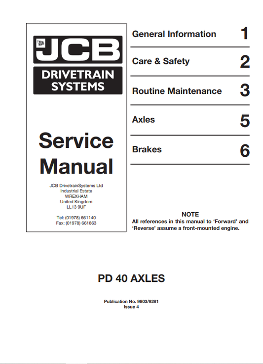 JCB PD 40 Axles Service Manual 9803/9281 PDF