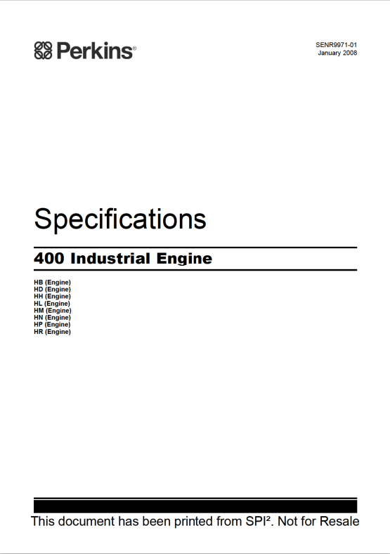 JCB , Perkins 400 Industrial Engine Specification Manual SENR9971-01 PDF