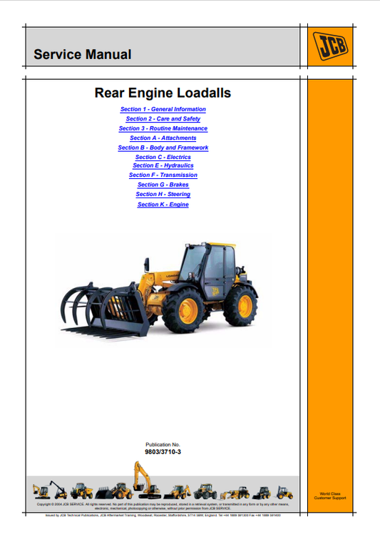 JCB Rear Engine Loadalls 526, 528 Service Manual 9803/3710-3 PDF