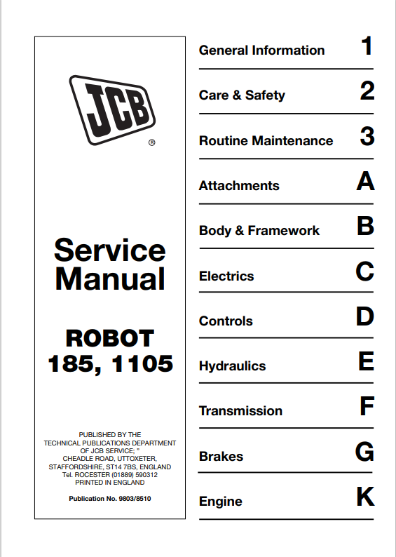 JCB Robot 185, 1105 Service Manual 9803/8510 PDF
