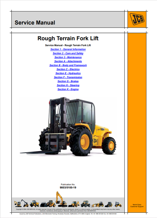 JCB Rough Terrain Fork Lift Service Manual 9803/5100-19 PDF
