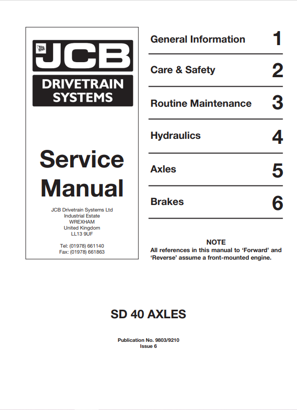 JCB SD 40 AXLES Service Manual 9803/9210 PDF