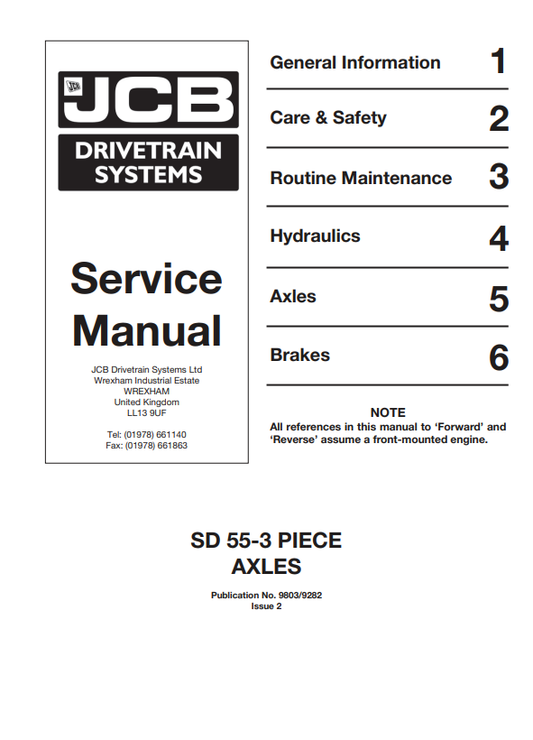JCB SD 55-3 PIECE AXLE Service Manual 9803/9282 PDF
