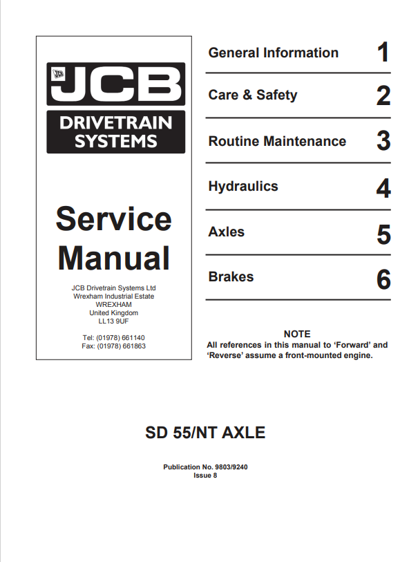 JCB SD 55,NT AXLE Service Manual 9803/9240 PDF