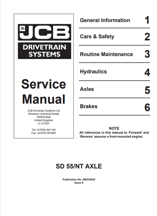 JCB SD 55,NT AXLE Service Manual 9803/9240 PDF