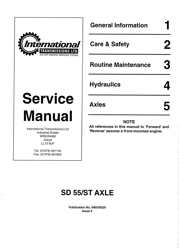 JCB SD 55,ST AXLE Service Manual 9803/9220 PDF