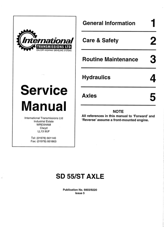 JCB SD 55,ST AXLE Service Manual 9803/9220 PDF
