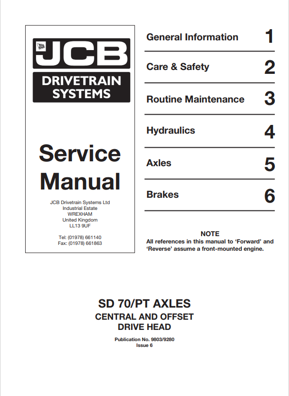 JCB SD 70 PT Axles Central And Offset Drive Head Service Manual 9803/9280 PDF