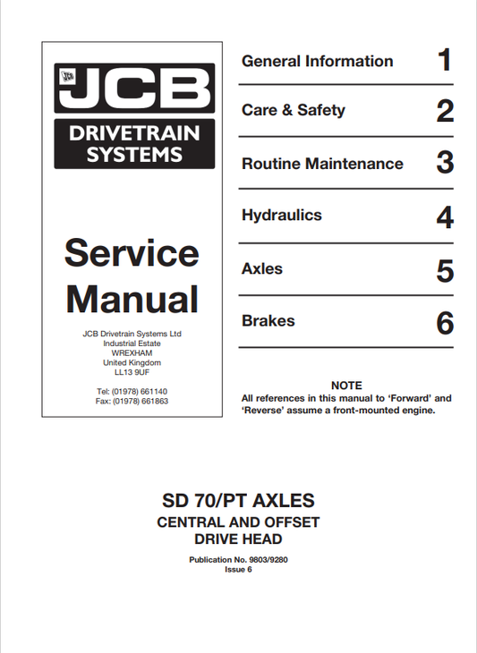 JCB SD 70 PT Axles Central And Offset Drive Head Service Manual 9803/9280 PDF