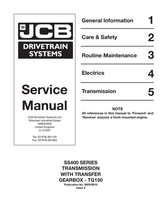JCB SS400 Series Transmission With Transfer Gearbox TG150 Service Manual 9803/9010 PDF