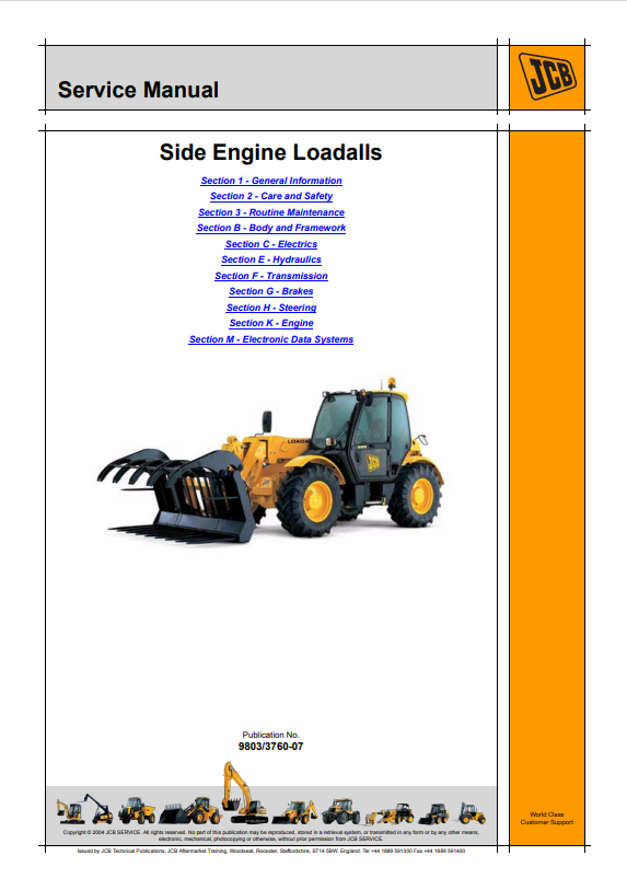 JCB Side Engine Loadall 531-70, 535-95, 536-60, 541-70, 533-105, 536-70, 526-56, 531-Т70, 541-Т70 Service Manual 9803/3760-07 PDF