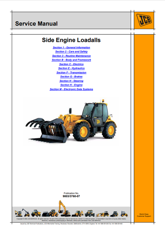 JCB Side Engine Loadall 531-70, 535-95, 536-60, 541-70, 533-105, 536-70, 526-56, 531-Т70, 541-Т70 Service Manual 9803/3760-07 PDF