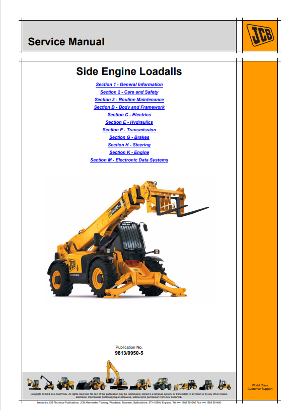JCB Side Engine Loadall 540-140, 540-200, 540-170, 535-125 Hi Viz, 535-140 Hi Viz Service Manual 9813/0950-5 PDF