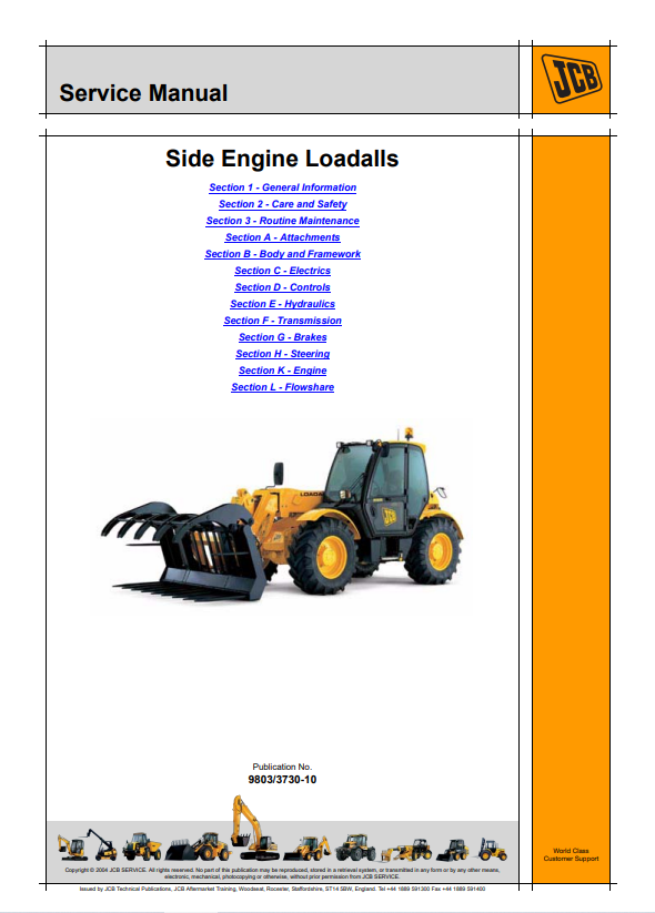 JCB Side Engine Loadall Service Manual 9803/3730-10 PDF