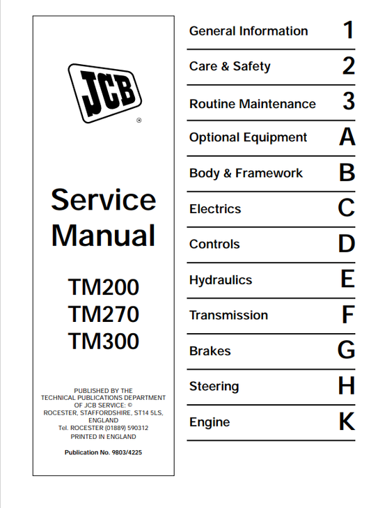 JCB TM200, TM270, TM300 Service Manual 9803/4225 PDF
