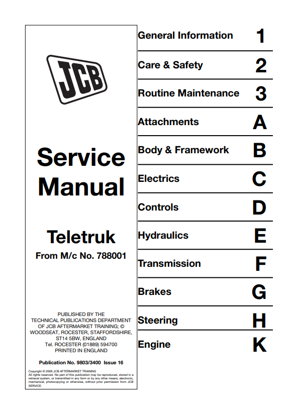 JCB Teletruk 3.0D 4*4, 3.5D 4*4 Service Manual 9803/3400 PDF