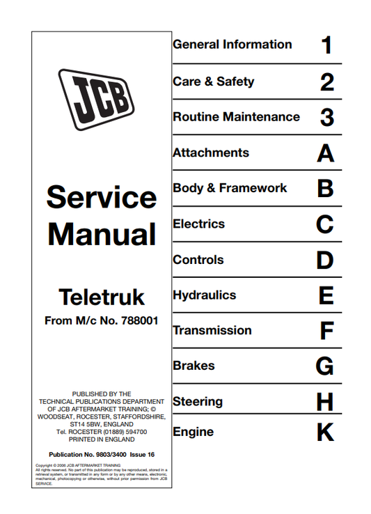 JCB Teletruk 3.0D 4*4, 3.5D 4*4 Service Manual 9803/3400 PDF