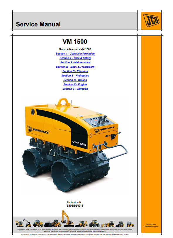 JCB VM 1500 Service Manual 9803/9940-3 PDF