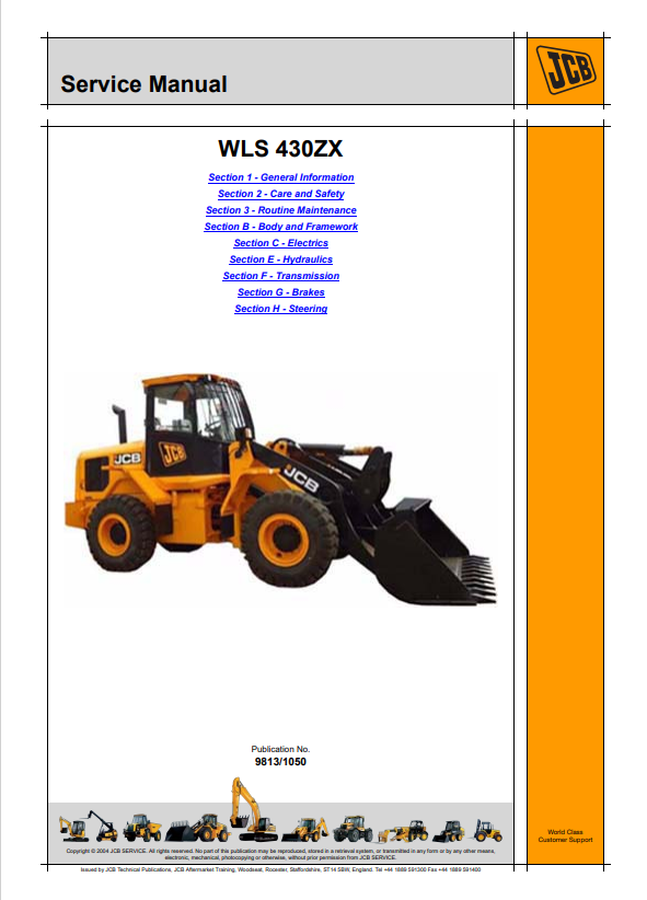 JCB WLS 430ZX Service Manual 9813/1050 PDF