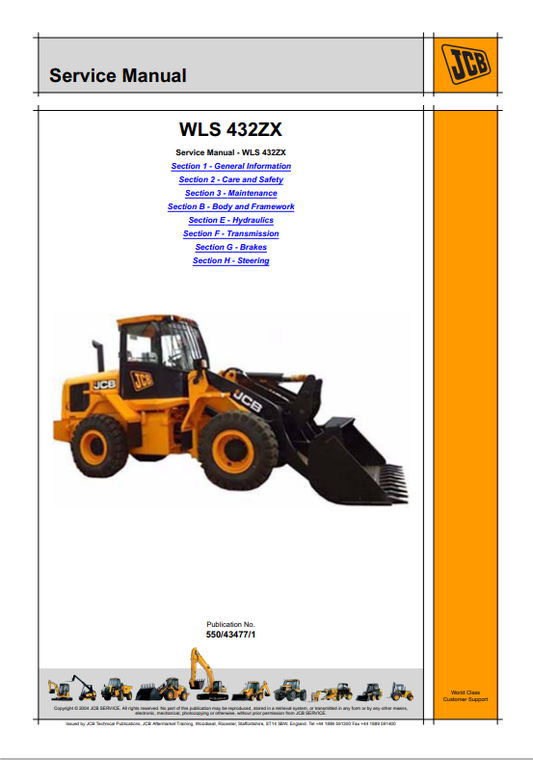 JCB WLS 432ZX Service Manual 550/43477/1 PDF